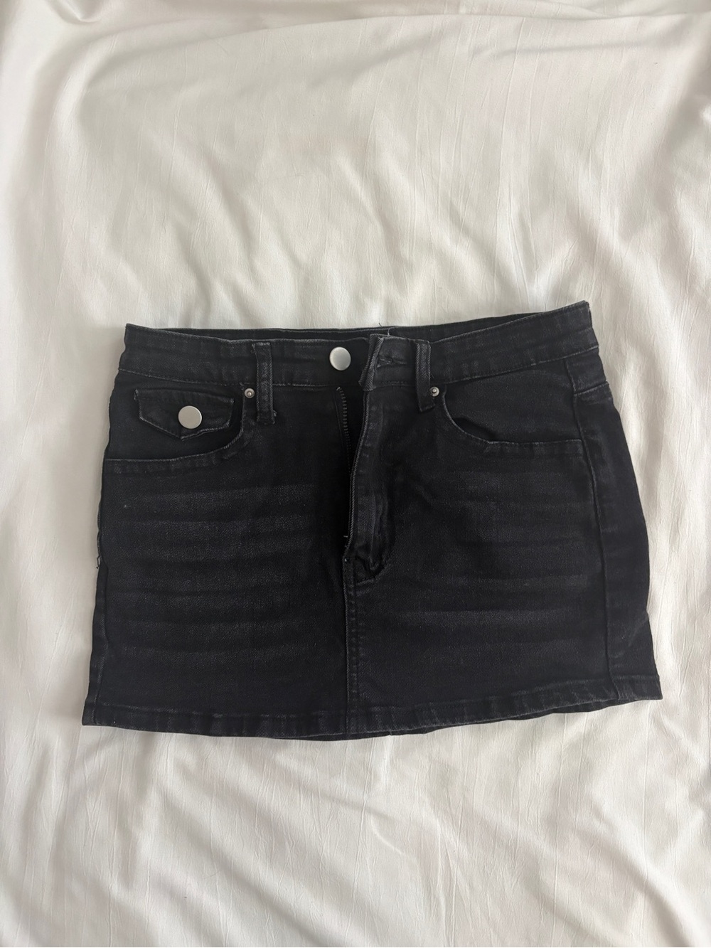 Black Button Front Denim Mini Skirt | Size Small